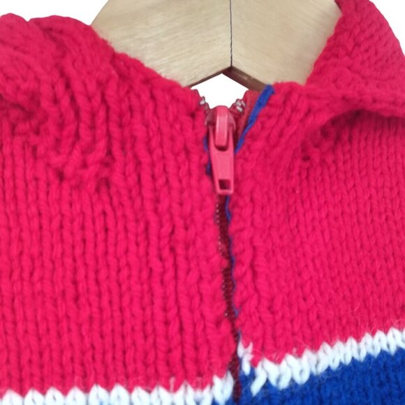 Vintage Hand Knit Bunny Cardigan Sweater Size 24M? Hood Zip Up Bobble Handmade - Picture 6 of 10